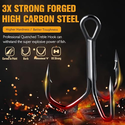 Dovesun Fishing Treble Hooks, Triple Hooks 3X Strong Professional V, 50PCS High Carbon Steel Replacement Fishing Hooks for Saltwater and Freshwater, Sizes #10#8#6#4#2 - color: Black Nickel, size: #2 * 50PCS