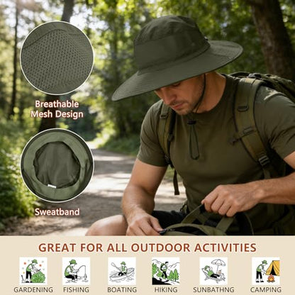 ZOORON Sun Hats for Men Women Fishing Hat with Neck Flap,UPF 50+ Sun Hat Waterproof Wide Brim Bucket Hats for Safari Hiking - color: 1-army Green(neck Flap)