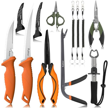 5PC Fishing Tool Kit - Fillet Knife, 2PC Fishing Pliers,Fishing Braid Scissors and Fish Lip Gripper, Fishing Gear for Fly Fishing, Ice Fishing - color: 7PC+Multicolor