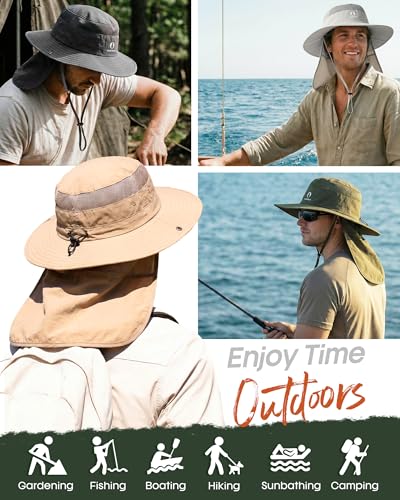 FURTALK Sun Hats for Men Women Fishing Hat with Neck Flap UPF 80+ Breathable Wide Brim Hiking Safari Summer Bucket Hats - color: Green