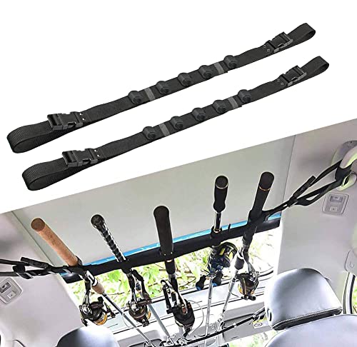 Aventik 2 Pack Car Fishing Rod Holder Adjustable Fishing Pole Holder Belt Straps, Vehicle With 4 Handle Fishing Pole Rack Fishing Rod Rack Carrier for Car SUV Van Truck(Black)
