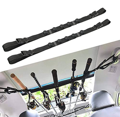 Aventik 2 Pack Car Fishing Rod Holder Adjustable Fishing Pole Holder Belt Straps, Vehicle With 4 Handle Fishing Pole Rack Fishing Rod Rack Carrier for Car SUV Van Truck(Black)