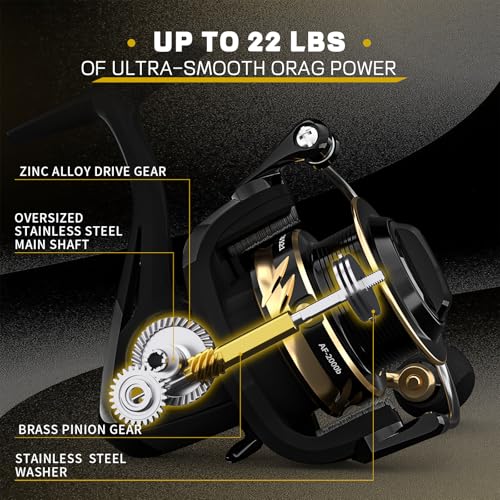 Ashconfish Spinning Fishing Reel, Graphite Body, 7+1 Stainless Steel BB, 5.0:1 Gear Ratio, Lightweight Spinning Reel for Freshwater Saltwater Fishing, Come with 109 yds Braided Line - size: AF4000B