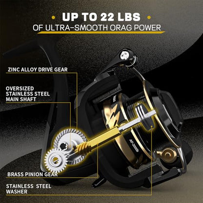 Ashconfish Spinning Fishing Reel, Graphite Body, 7+1 Stainless Steel BB, 5.0:1 Gear Ratio, Lightweight Spinning Reel for Freshwater Saltwater Fishing, Come with 109 yds Braided Line - size: AF5000B