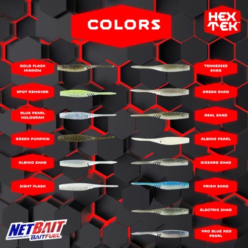 NetBait HexTek EKO Shad | 3″ & 4″ Soft-Plastic Swimbait | Shad Profile with HexTek Texture for Bass & Predators | Spot Remover, 4-Inch