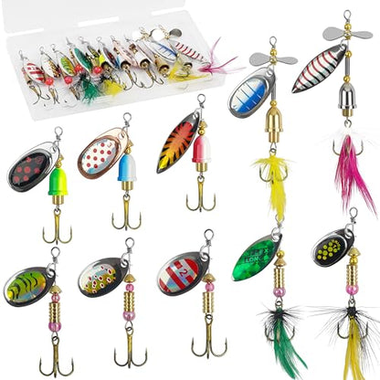 Fishing Lures Spinnerbait Kit Rooster Bait Tail Fishing Lures Inline Spinner Baits Bass Salmon Trout Spoon Hard Metal Spinnerbaits for Saltwater Freshwater - style: 10pcs Spinnerbaits-a