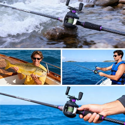 24-Ton Carbon & Fiberglass Spinning/Casting Rod, Lightweight 2-Piece Sensitive Fishing Rod with Ceramic Guides & Split-Grip Handle for Bass, Trout, Pike - color: A-Purple- Spinning- 6'0"