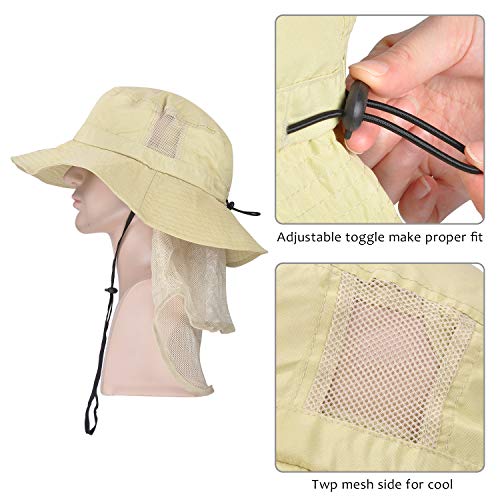 Tirrinia Wide Brim Sun Hat with Neck Flap for Men & Women, Breathable Hiking Fishing Safari Hat, Outdoor UV Protection Cap - color: #2 Stone Mesh