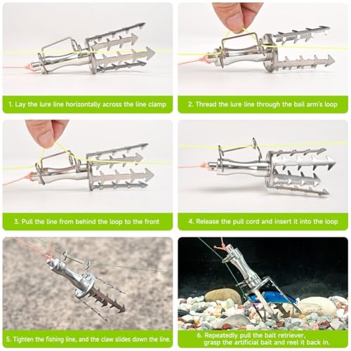 Fishing Bait Retriever with Serrated Grabber Hook and 98.4ft High-Power Line, Lure Snag Recovery Tool for Shore and Boat Anglers