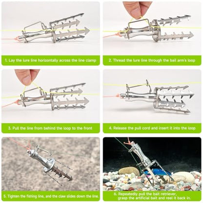 Fishing Bait Retriever with Serrated Grabber Hook and 98.4ft High-Power Line, Lure Snag Recovery Tool for Shore and Boat Anglers