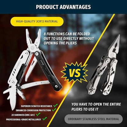 12-in-1 Multitool Pliers with Safety Lock, Fire Starter & Whistle, Stainless Steel Pocket Knife, Camping Multitool with Detachable Scissors for Outdoor Survival, EDC Gear - style: 12 IN 1