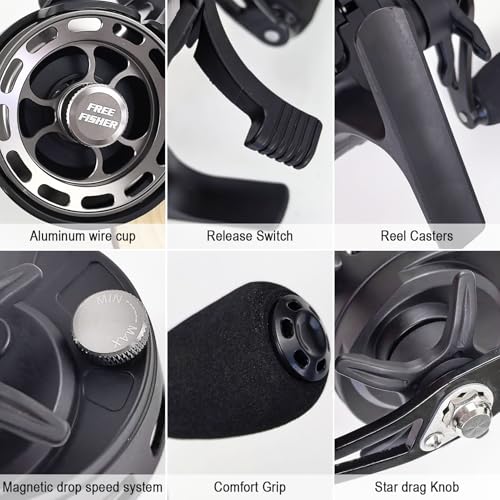 Ice Fishing Reels 3.2:1 Gear Ratio Ultra Smooth 3+1Ball Bearings Strength CNC-machined Aluminum Inline Ice Fishing Reel with Left/Right Hand Retrieve - color: Black-Left Hand Retreive