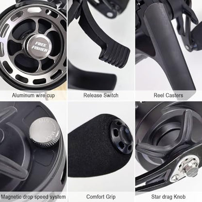 Ice Fishing Reels 3.2:1 Gear Ratio Ultra Smooth 3+1Ball Bearings Strength CNC-machined Aluminum Inline Ice Fishing Reel with Left/Right Hand Retrieve - color: Black-Right Hand Retreive