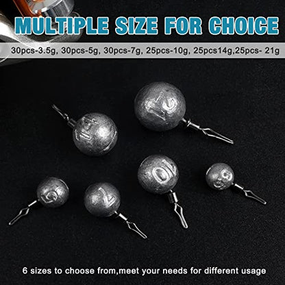 Drop Shot Weights Kit Round Cannonball Fishing Sinkers Weights Bass Casting Fishing Weights Swivel Drop Shot Sinker Rig Tackle for Bass Fishing Freshwater Saltwater - style: 3/16oz-30pcs