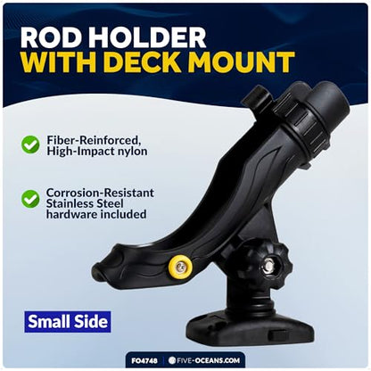 Five Oceans Fishing Rod Holder for Boat with Deck Mount Base, Black, High-Impact Nylon for Boats & Kayaks, Multiple Sizes - style: Large Rod Holder + Sliding-lock Base