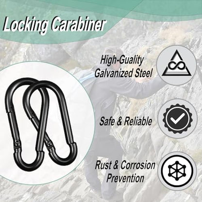 Black Carabiner, Heavy Duty Galvanized Steel Spring Snap Hook Carabiner Clips with 1000LBS Holding Capacity, Ideal for Outdoor, Hammock, Swing and Travel (10PCS M12 4.7Inch) - size: 10PCS-M12, style: Black