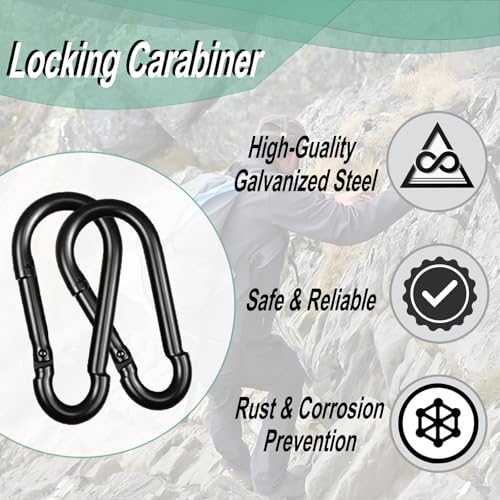 Black Carabiner, Heavy Duty Galvanized Steel Spring Snap Hook Carabiner Clips with 1350LBS Holding Capacity, Ideal for Outdoor, Hammock, Swing and Travel (10PCS M14 5.5Inch) - size: 10PCS-M14, style: Black