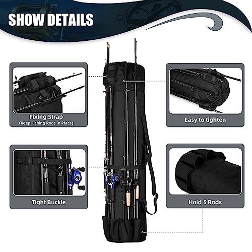Fishing Pole Bag Rod Case, Folding Fishing Pole Bag Fishing Gear - color: Black
