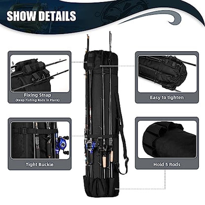 Fishing Pole Bag Rod Case, Folding Fishing Pole Bag Fishing Gear - color: Black