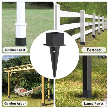 1 Pcs 22-inch 6"x 6" Fence Post Anchor Ground Spike(Internal 5.6"x5.6") | Metal Post Stake Ground With Black Powder-Coated|Fence Stakes Post Base For Deck|Fence|Porch|Railing|Mailbox - size: 1, style: 6"x 6"