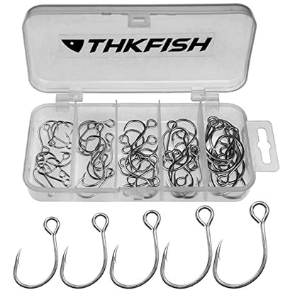 THKFISH 50pcs/100Pcs Box Inline Single Hooks Replacement Fishing Hooks for Lures Baits Inline Circle Hooks Large Eye with Barbed Saltwater Freshwater #2#1 1/0 2/0 3/0 - color: 50pcs-silver