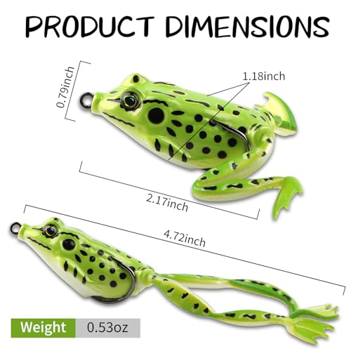 Weedless Topwater Frog Lures - 5PCS Hollow Body Frog Lures for Walleye Fishing, Realistic Soft Plastic Swimbaits with Double Hooks for Freshwater Saltwater, Musky Pike Trout Snakehead