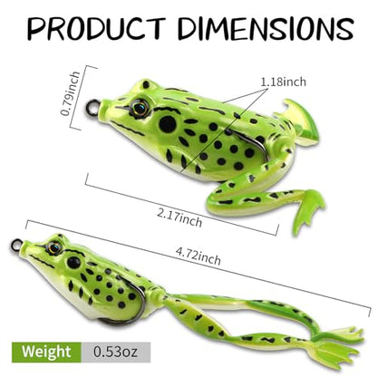 Weedless Topwater Frog Lures - 5PCS Hollow Body Frog Lures for Walleye Fishing, Realistic Soft Plastic Swimbaits with Double Hooks for Freshwater Saltwater, Musky Pike Trout Snakehead
