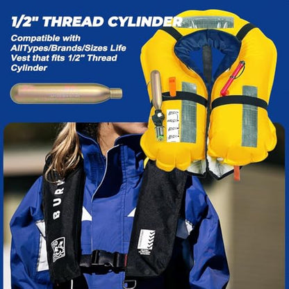 33G Co2 Cartridge Cylinder for Life Vest, Accessory for C02 PFD Rearming Kit, for Auto/Manual Inflating Life Jacket, for Adult, Used for Fishing, Surfing, Sea/Ocean Activities