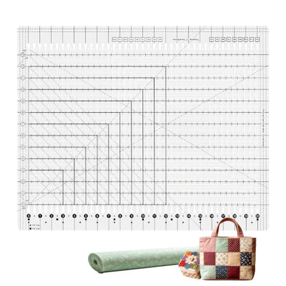 Upgrade Ruler for Quilting, 17-3/4in x 22in Slotted Quilting Ruler, High-Clarity Thickened Acrylic, Non-Slip Grip Extra Large Acrylic Fabric Strip Cutting Sewing, Crafting, Patchwork Ruler & Template