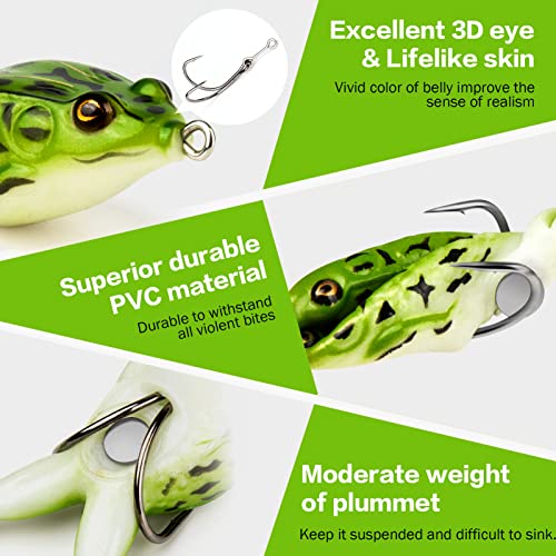 Topwater Frog Lure Bass Trout Fishing Lures Kit Set Realistic Prop Frog Soft Swimbait Floating Bait with Weedless Hooks for Freshwater Saltwater - color: 5-2