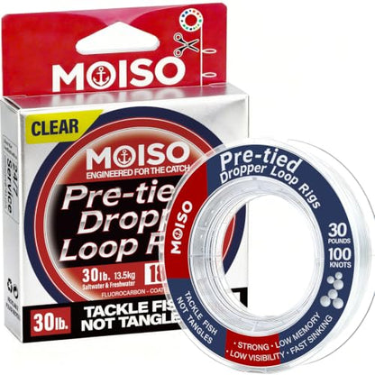 MOISO 10-60lb 100knots Pre-Tied Dropper Loop Rigs, 18" Spaced 5.5" Loops, Versatile for All Water Column, Saltwater & Freshwater Fishing Tackle for Bass, Snapper, Striper, Cod, Grouper, Lake Trout - size: 30 LB