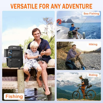 AYAMAYA Fishing Backpack, 40L Tackle Backpack with Rod Holders & 2 Tackle Trays, Large Water-resistant Fishing Bag Equipments - color: Camouflage, 2 Tackle Boxes