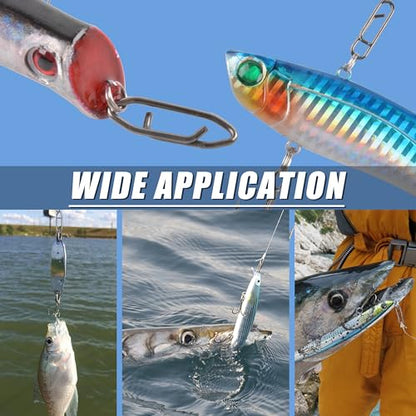 Fishing Power Speed Clips, Stainless Steel Fishing Snaps Connectors for Lures Quick Change Swivels Freshwater Saltwater Crankbait Popper Lures - size: Round 18# - 44 lbs, style: 100PCS