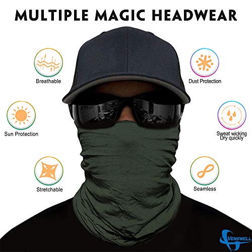 Venswell Neck Gaiter Face Mask Men Women,Seamless Bandana Rave Face Cover Scarf Mask,Balaclava,Headband, Head Wrap,Headwear - color: A-4-multi Solid