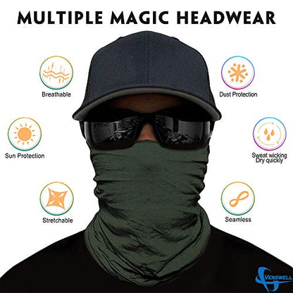 Venswell Neck Gaiter Face Mask Men Women,Seamless Bandana Rave Face Cover Scarf Mask,Balaclava,Headband, Head Wrap,Headwear - color: A-4-multi Solid