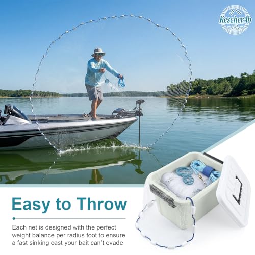 Cast Net 3ft-8ft Radius American Monofilament Fishing Net 3/8 Mesh Fish Throw Net for Bait Trap, Casting Net with Heavy Duty Sinker, Professional Grade Saltwater Bait Fish - size: 3ft Radius