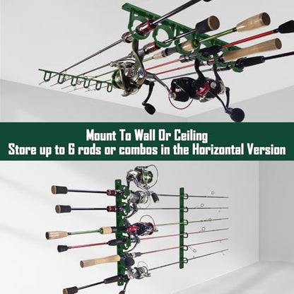 Aventik Vertical/Horizontal Fishing Rod Holder For Garage, Wall, Ceiling Holds Up To 6/12 Fishing Pole Holders（2 Pack Green） - style: 2 Pack Green