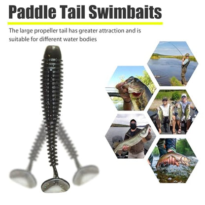 Paddle Tail Swim Baits，30Pcs Soft Plastic Fishing Lures Kit for Bass Crappie Trout Walleye Panfish Etc