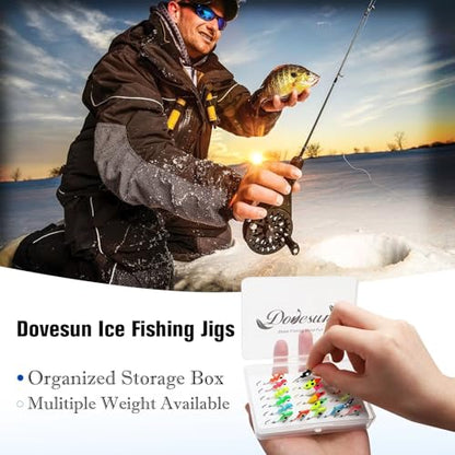 Dovesun Ice Fishing Jigs Kit Ice Fishing Lures Glow in The Dark Fishing Gear Lures 20-93Pcs Jig Head with Tackle Box for Panfish Walleye Crappie Perch Bluegil Trout - color: 20pcs