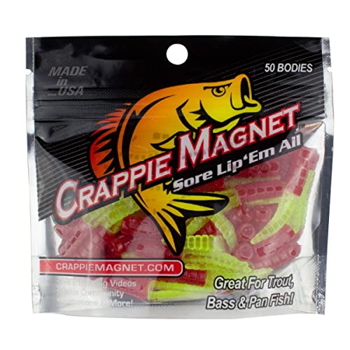 Crappie Magnet 50-Piece Split-Tail Grub Body Pack, Red/Chartreuse