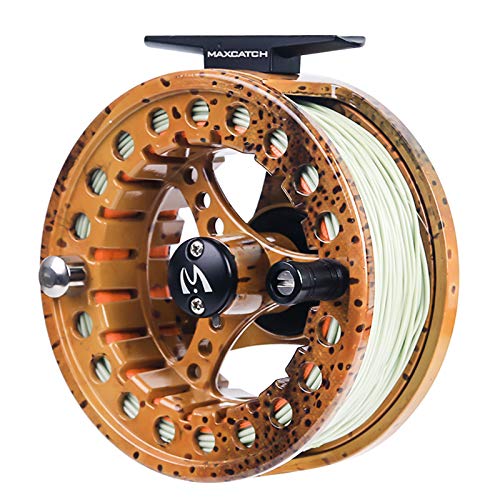M MAXIMUMCATCH Maxcatch ECO Large Arbor Fly Fishing Reel (3/4wt 5/6wt 7/8wt) and Pre-Loaded Fly Reel with Line Combo - color: Brown Trout (With Line Pre-loaded), size: 7/8 weight