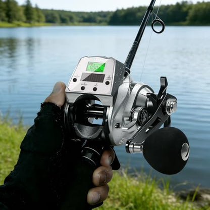Digital Baitcasting Fishing Reel with LCD Display,8 oz Ultralight Electric Baitcaster Reel, 22-35 Lb Max Drag,6.3:1/7.2:1 Gear Ratio,Left/Right Handed,Compact Design for Freshwater & Saltwater - color: Silver-Right Hand, size: 35Lb-12 Smart-Solar Panel