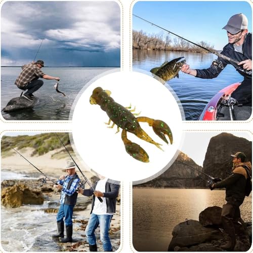 20PCS Soft PVC Fishing Lures 2.2 Inch – Lifelike Crawfish Bait with Artificial Lobster Claw Design, Jig Head Compatible for Bass & Trout Fishing - color: Green