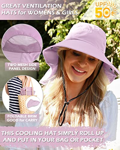 Tirrinia Wide Brim Sun Hat with Neck Flap for Men & Women, Breathable Hiking Fishing Safari Hat, Outdoor UV Protection Cap - color: Dusty Pink