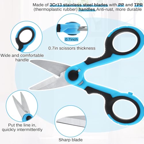 Honoson 2 Pcs 5.7" Fishing Scissors Braided Line Cutters Fishing Heavy Duty 3cr13 Non Slip Serrated Edge Scissors Saltwater Freshwater Braid Multi Function Snips for Trimming (Blue Black) - color: Blue Black
