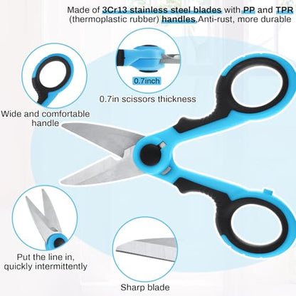 Honoson 2 Pcs 5.7" Fishing Scissors Braided Line Cutters Fishing Heavy Duty 3cr13 Non Slip Serrated Edge Scissors Saltwater Freshwater Braid Multi Function Snips for Trimming (Blue Black) - color: Blue Black