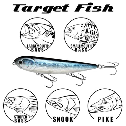 LUCKY CRAFT Sammy 105 Topwater Fishing Lures, 3 Hook, 4-1/8" Floating Freshwater Trout and Bass Lures, Walk-the-Dog Tournament Bait, Bass Fishing Gear and Tackle Box Accessories - color: 052 Aurora Black