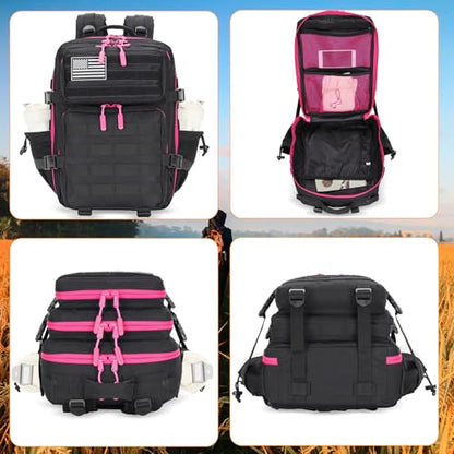 Lovelinks21 25L Tactical Military Backpack Small Travel Backpack for Men and Women Assault Pack Bug Out Bag Molle Daypack Gym Backpack with Bottle Holder (Black Neon Red) - color: Black Neon Red