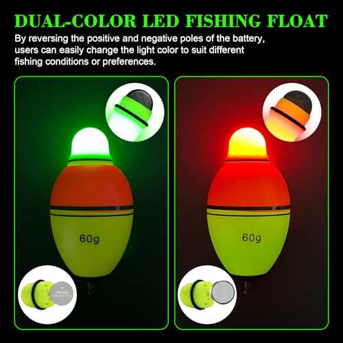 Light-Up EVA Slip Bobbers, Lighted Foam Bobbers Green & Red LED Lights Fishing Floats for Night Fishing with Cell Battery Included - color: RED-YELLOW 60G LED FLOAT-3PCS