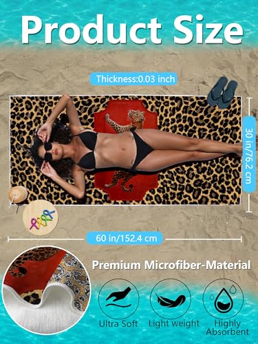 Cheetah Print Beach Towel - Funky Y2K Leopard Prints Large Sand Free Towel 30x60 Inch for Beach Camping Swim Pool Gym Sports & Yoga, Cheetah Print Gifts for Women - color: Btowels03